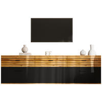 TV-SCHRANK 168x38x59cm Holzfarbe Schwarz mit 3 Schubladen - Schwarz/Naturfarben, Holzwerkstoff (168/59/38cm) - FLIEKS