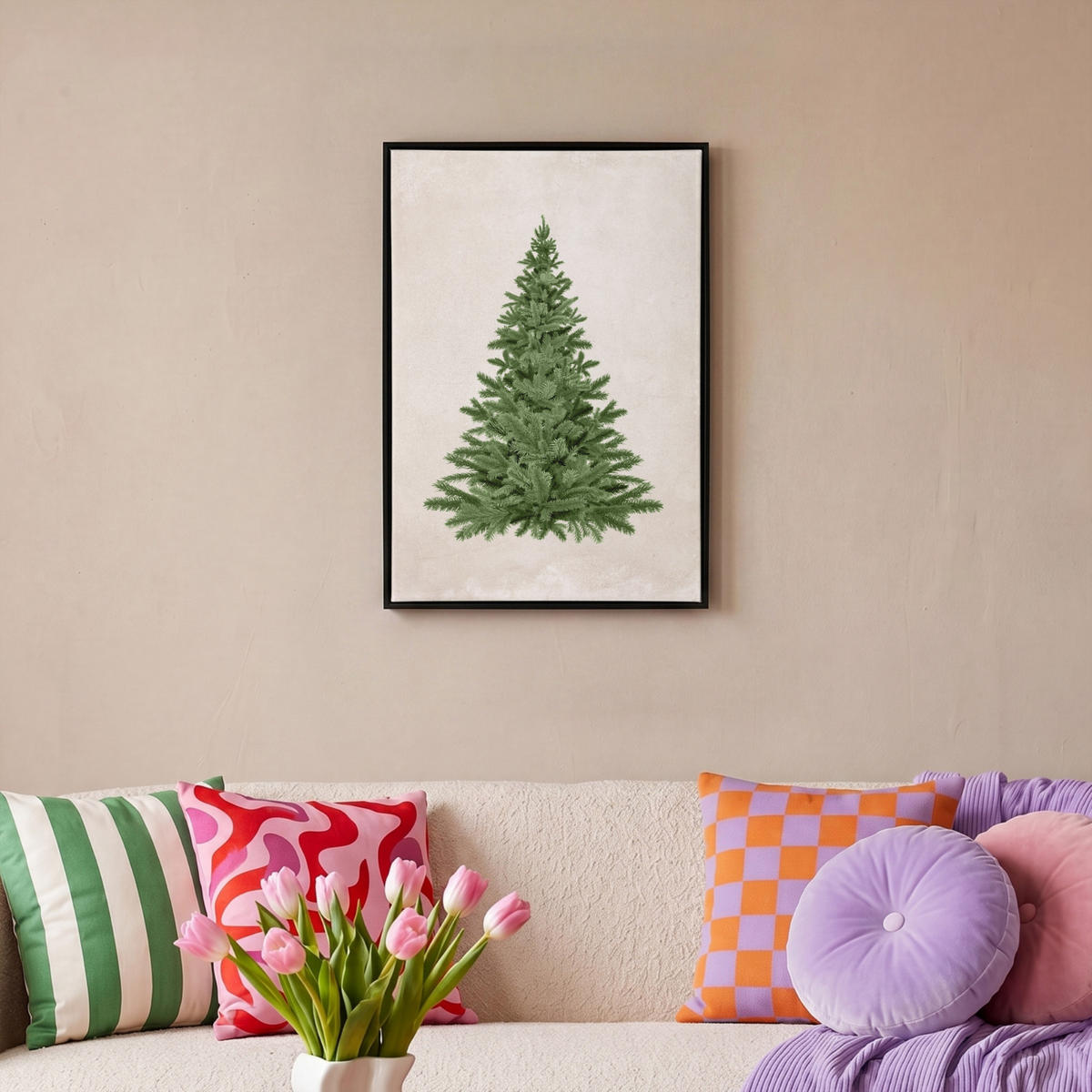 LEINWAND Bilder mit Rahmen - Weihnachtsbaum - Grün - Weihnachten - Feiertage - 40x60 - Olivgrün, Textil (40/60cm) - MuchoWow