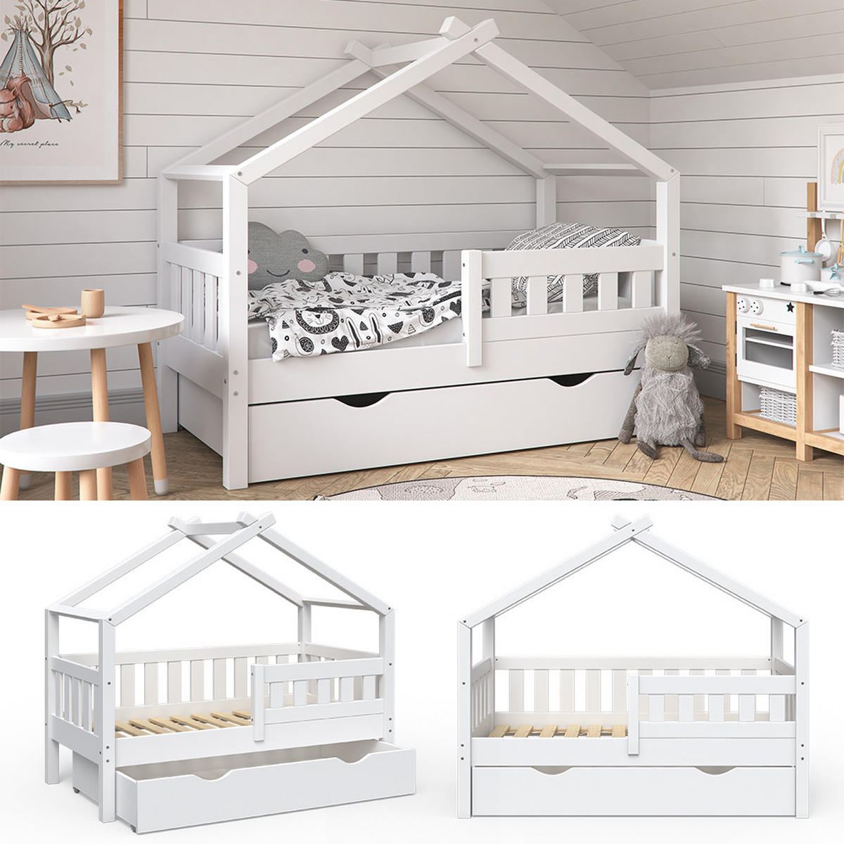 HAUSBETT Design Weiß 70x140 cm mit Schublade - Weiß, Holz (70/140cm) - VitaliSpa