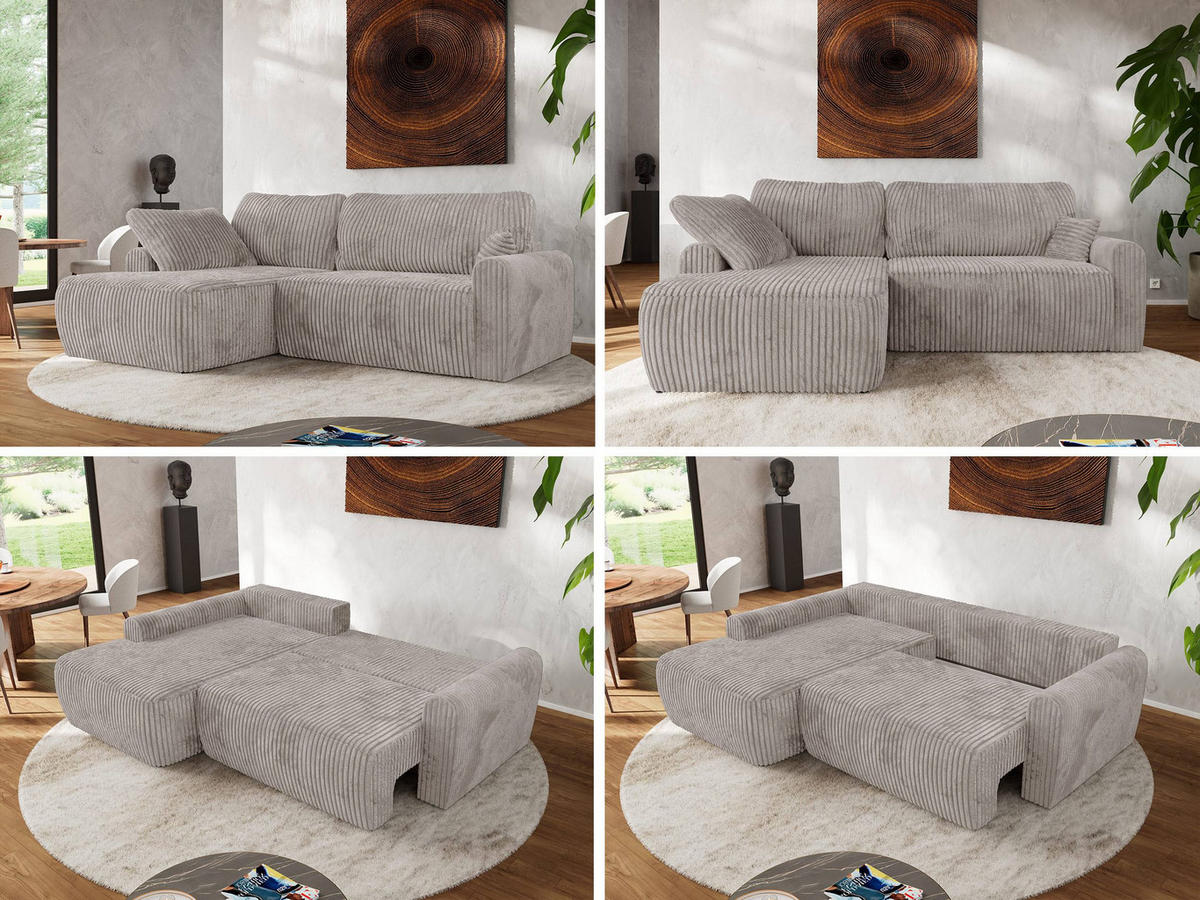 ECKSCHLAFSOFA CUBO L Hellbraun Cord - links - Hellbraun/Schwarz, Kunststoff/Textil (273/187cm) - MKS