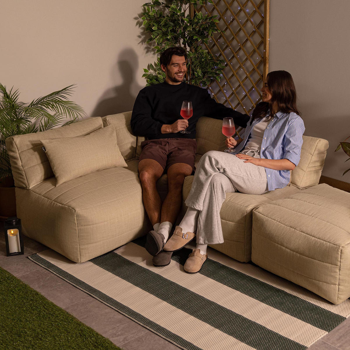 SITZSACK-SOFA 4-tlg. modular outdoor Noa - Beige, Textil (303/70/78cm) - icon