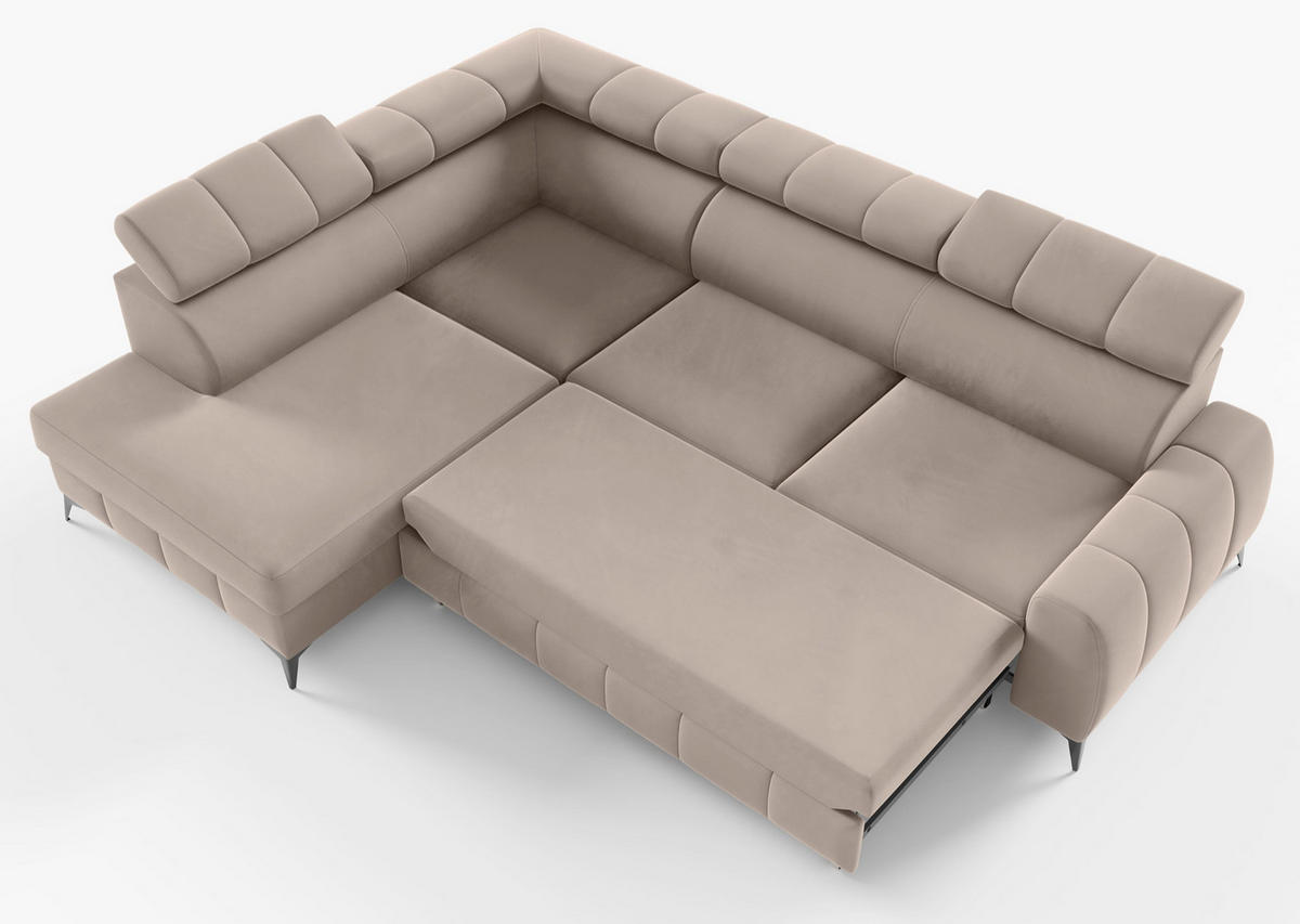 ECKSOFA London Greige Velours - Taupe/Schwarz, Textil/Metall (274/203cm) - Selsey