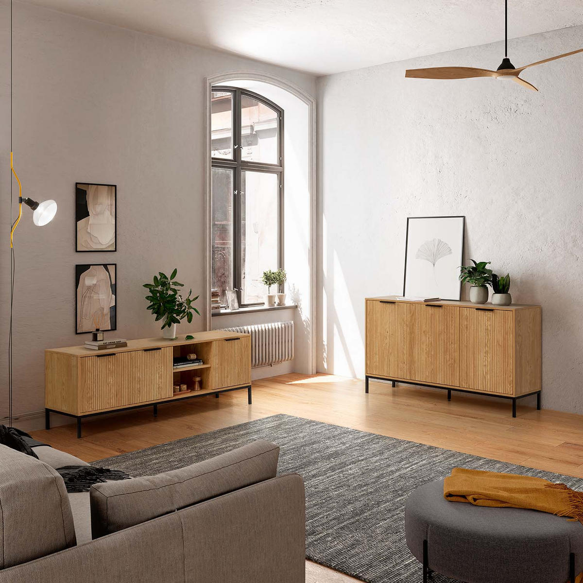 SIDEBOARD Mónica 3 türen in Eichenfarbe - Honigeiche, Holzwerkstoff (140/80/40cm)