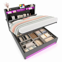 POLSTERBETT 160/200 mit LED, USB, Type-C, Bettkasten und Stauraum-Kopfteil in Grau - Grau, Holzwerkstoff/Textil (160/200cm) - EVRYAE