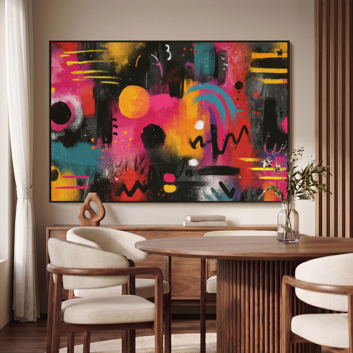 LEINWAND Bilder mit Rahmen - Farbflächen - Formen - Bunt - Abstrakt - 140x90 - Pink, Textil (140/90cm) - MuchoWow