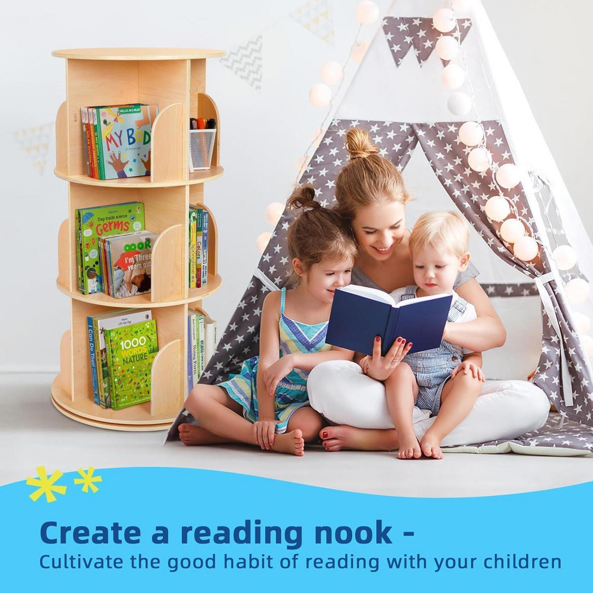 BÜCHERREGAL Drehbar 3 Ebenen Holz 97 cm - Hellbraun, Holzwerkstoff (50/97/50cm)