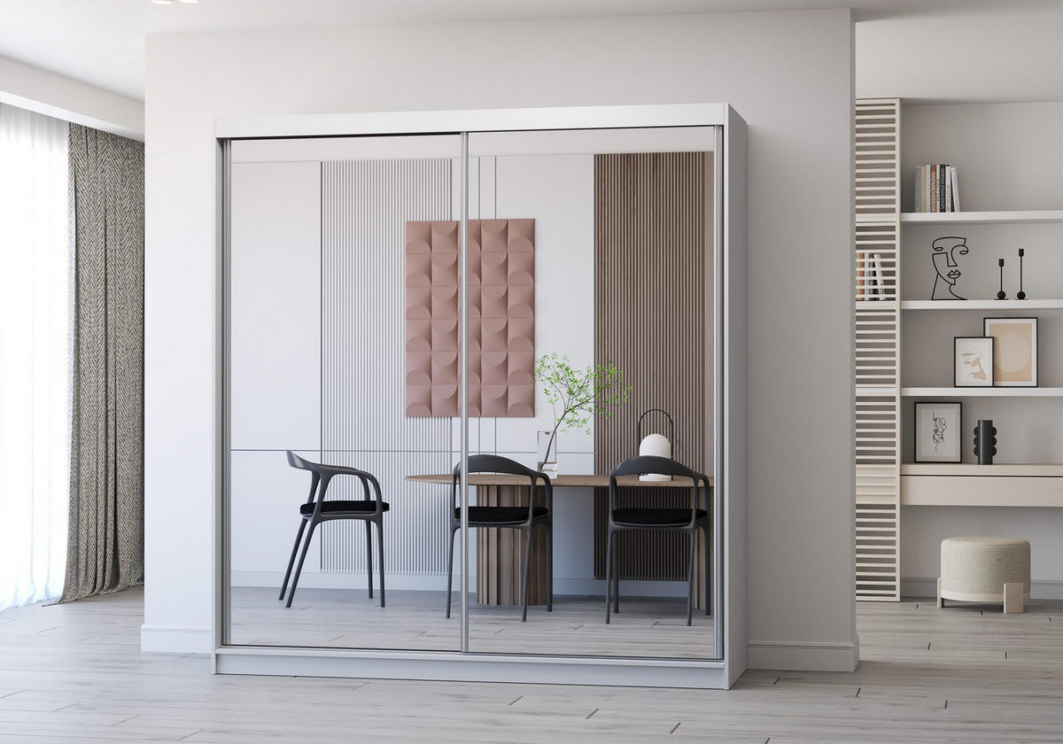 SCHIEBETÜRENSCHRANK - Ben 20 (Weiß, 203 cm) - Weiß, Holzwerkstoff/Metall (203/218/61cm) - Möblo