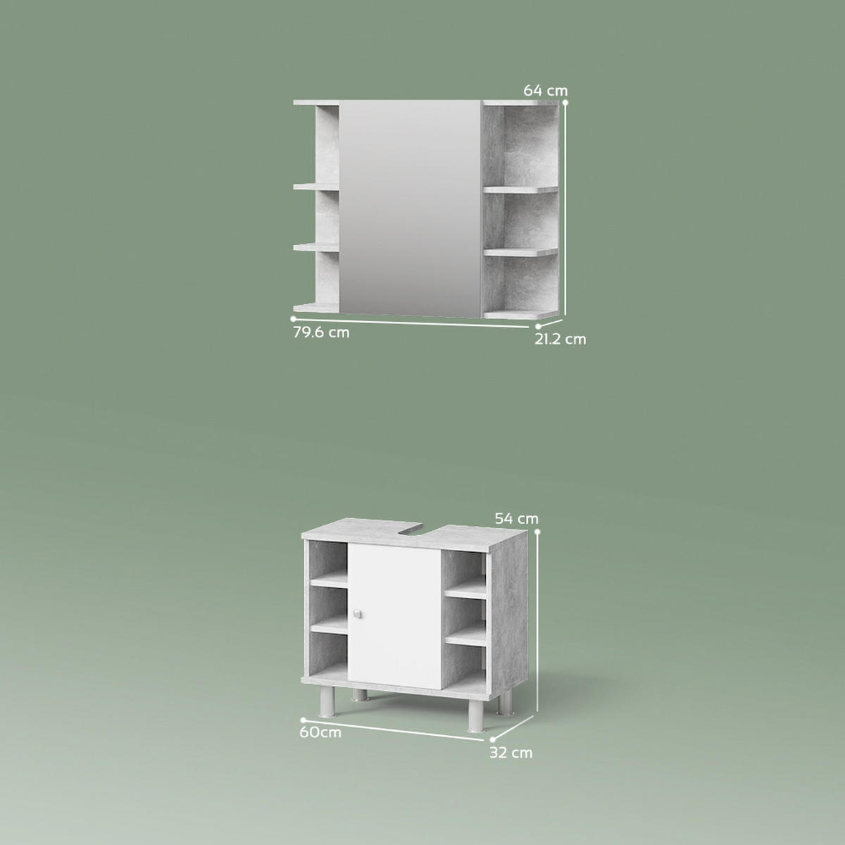 BADMÖBEL-SET Fucino Beton 2 Teile - Schieferfarben/Weiß, Holzwerkstoff (60/54/32cm) - Livinity®