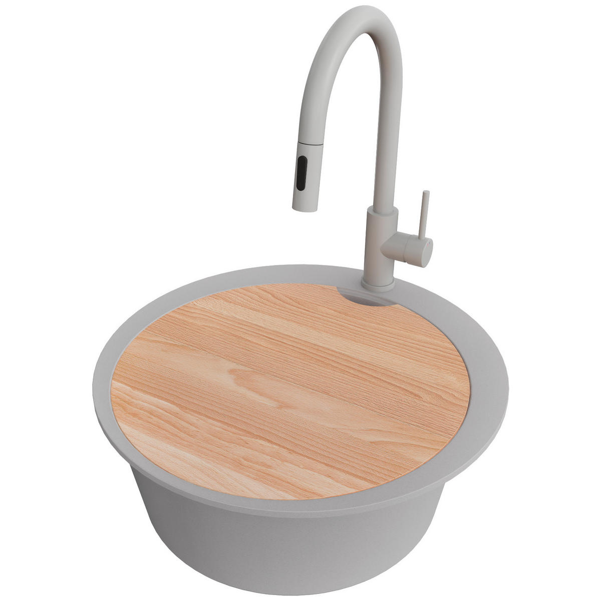 GRANITSPÜLE Pisa Max, 2-er set Grau 53/53 cm 1 Becken + Küchenarmatur 40/20 cm + Ablauf-Set + Schneidebrett ab 50er Unterschrank - Chromfarben/Beige, Kunststoff (53/20/53cm) - Primagran