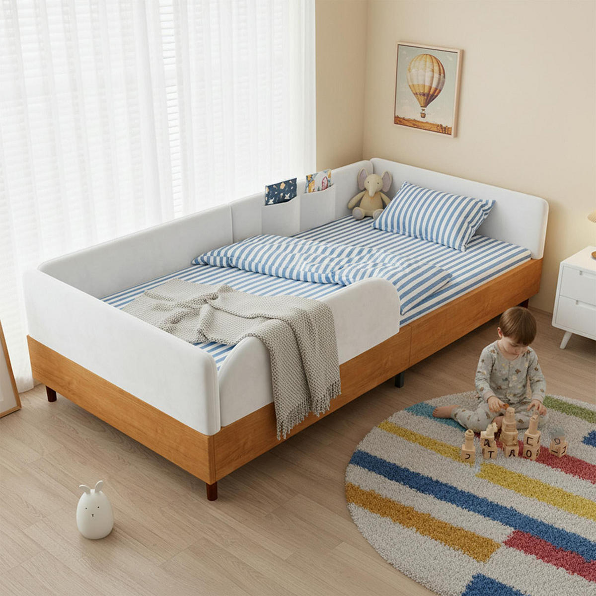 DJECJA POSTELJA 90x200 cm s mekanim protuudarnim pjenastim rubom - prirodne boje, tekstil (90/208cm) - KOMHTOM