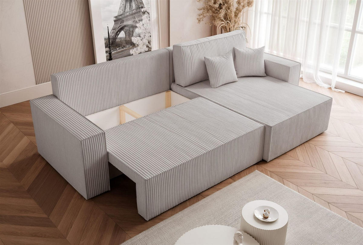 ECKSOFA Adara Max Mit Schlaffunktion - Hellgrau, Holzwerkstoff/Textil (145/276cm) - Fun Möbel