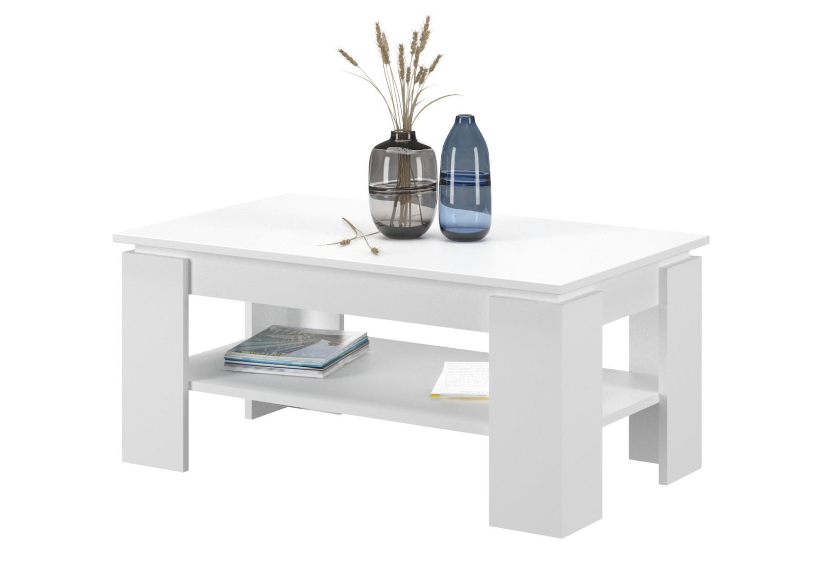 COUCHTISCH weiß matt 100 x 60 cm, Wohnzimmertisch mit Ablage - Eiche Artisan/Weiß, Holzwerkstoff/Metall (100/60/45cm) - Inn.Furn