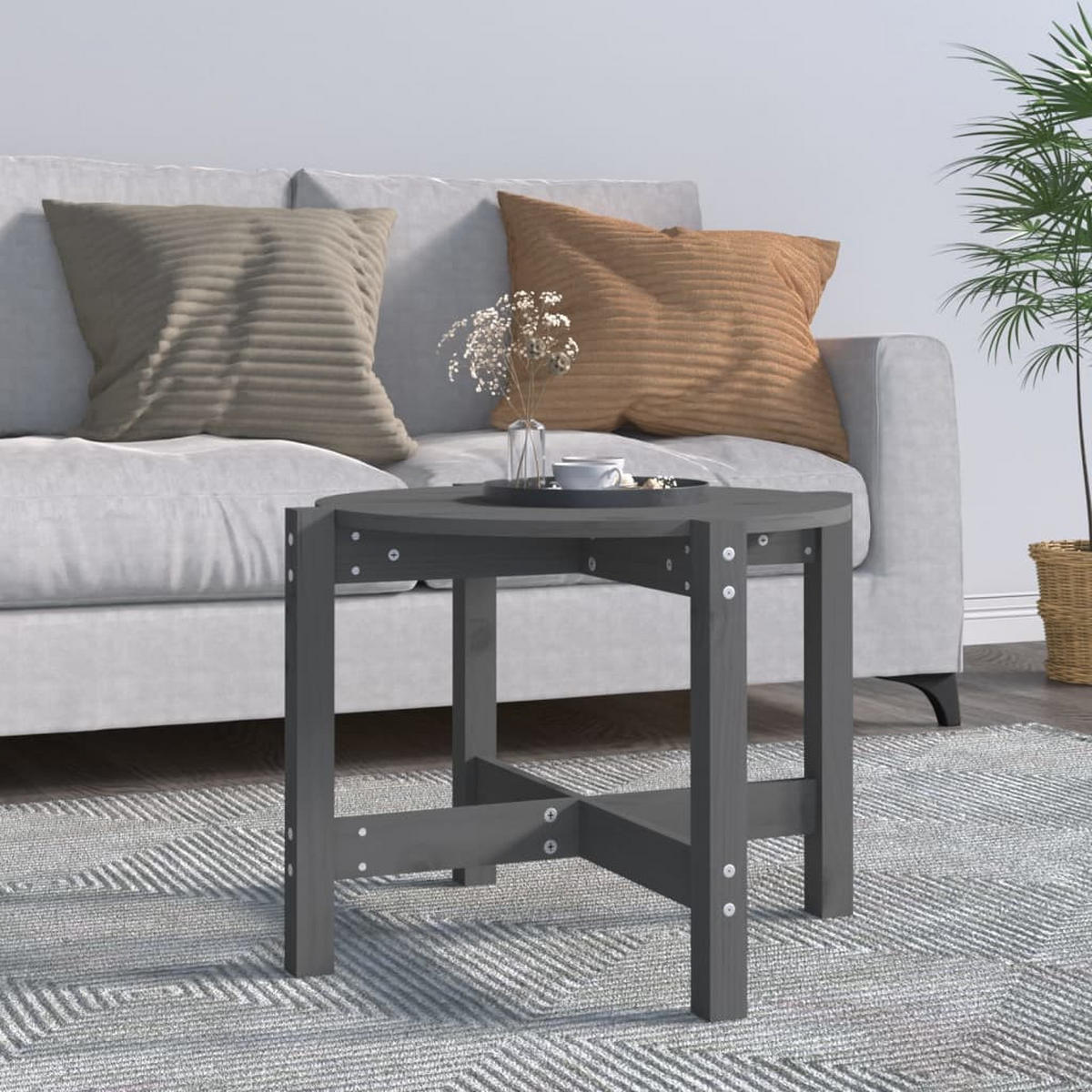COUCHTISCH Grau Ø 62,5x45 cm Massivholz Kiefer - Grau, Holz (62.5/62.5/45cm) - furnicato