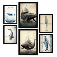 POSTER Set Mit 6 Wale A3 & A4 Schwarzer Rahmen - Schwarz, Papier (29/3cm) - Nacnic