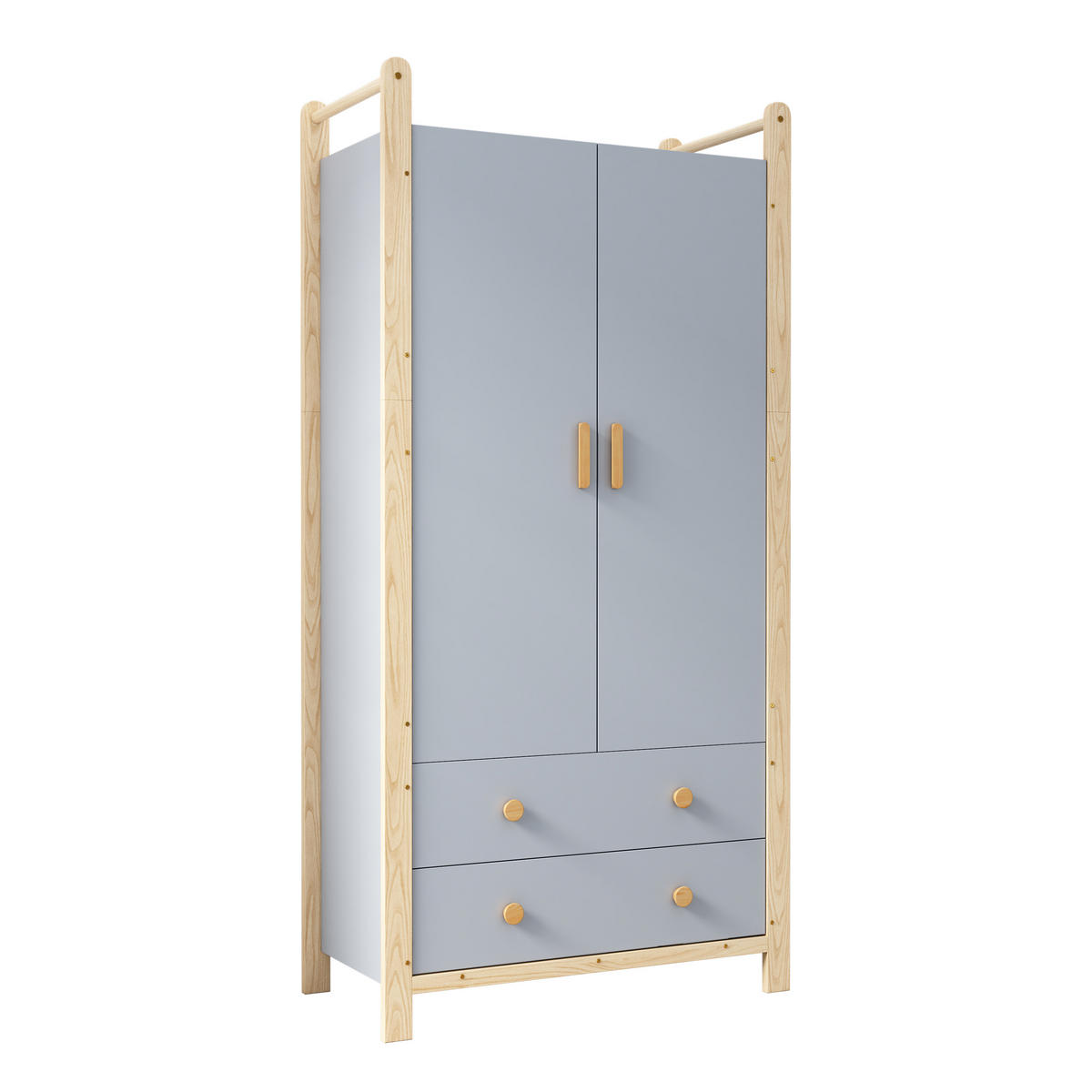 KLEIDERSCHRANK 90x45x180cm Blau + Kiefer Spanplatte 2 Türen 2 Schubladen - Blau, Holz (45/180/90cm) - FLIEKS