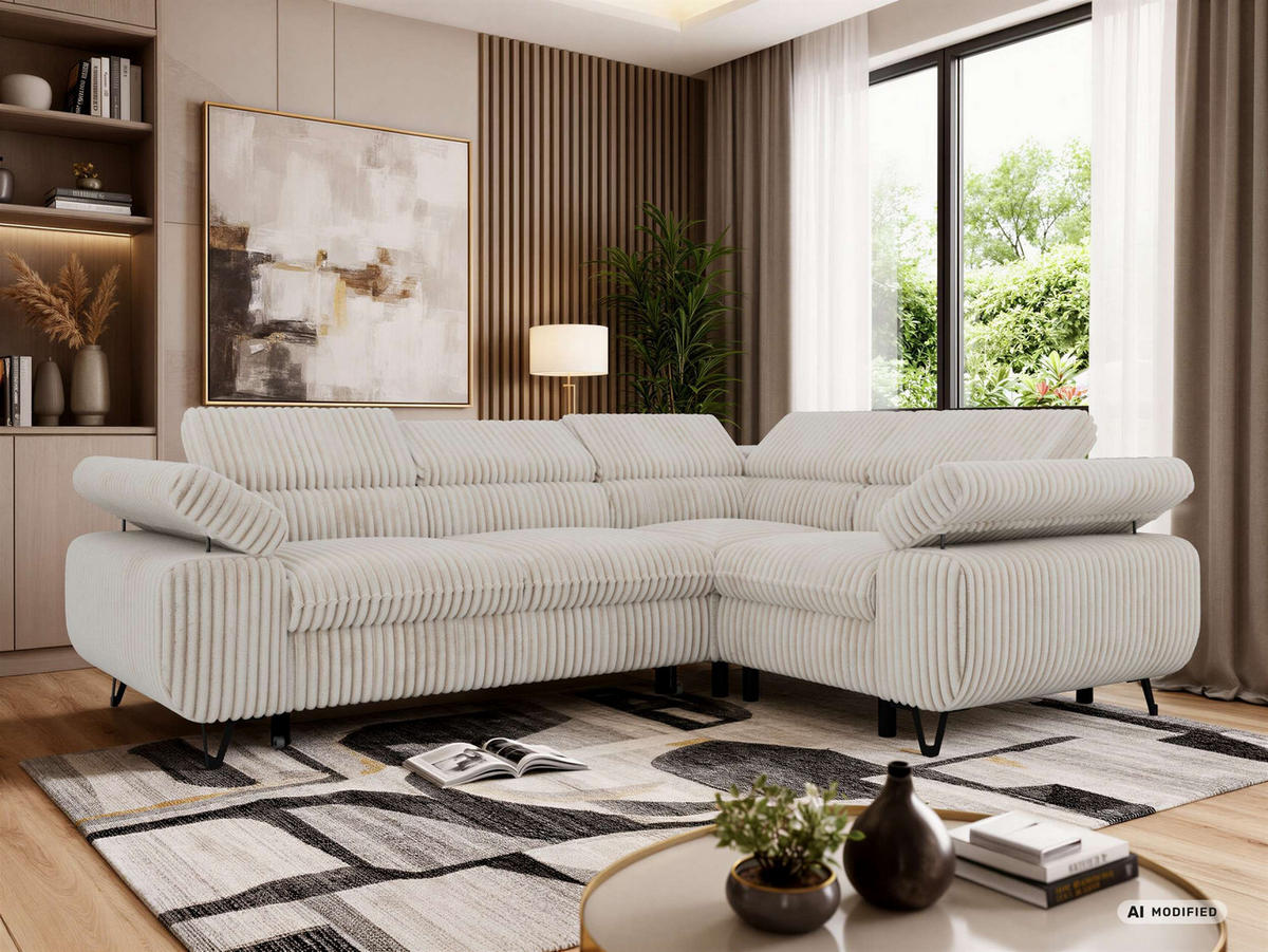 ECKSOFA FALCO L - Beige Cord - Rechts Seite - Beige/Creme, Textil/Metall (268/197cm) - MKS