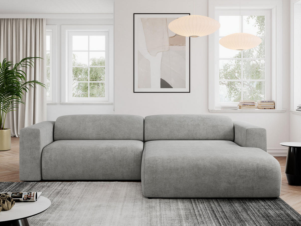 ECKSOFA PASADENA Hellgrau Struktur - Rechts Seite - Hellgrau/Schwarz, Kunststoff/Textil (180/288cm) - MKS