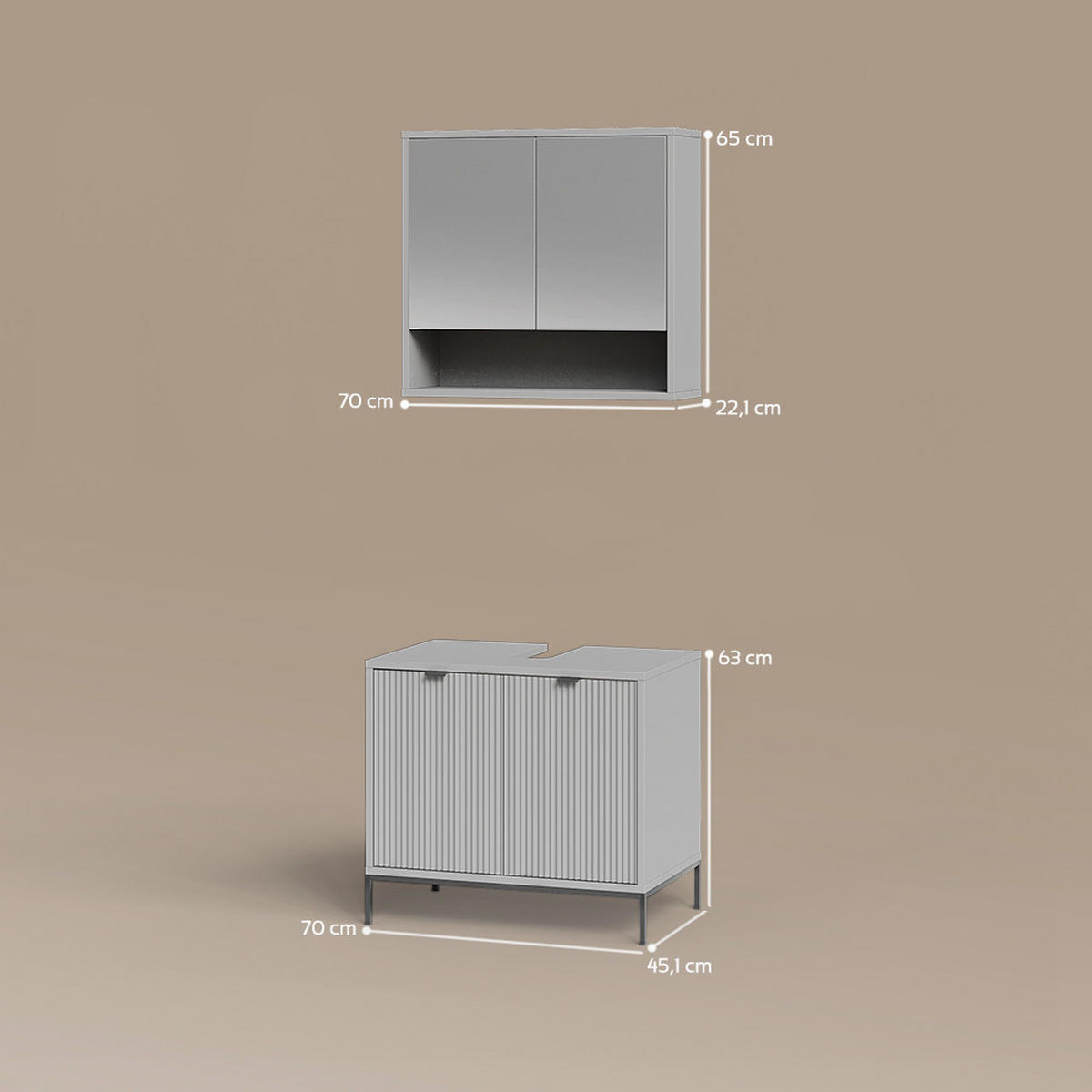 BADMÖBEL-SET ATERNO Grau 2 Teile - Grau, Holzwerkstoff (70/63/45cm) - Livinity®