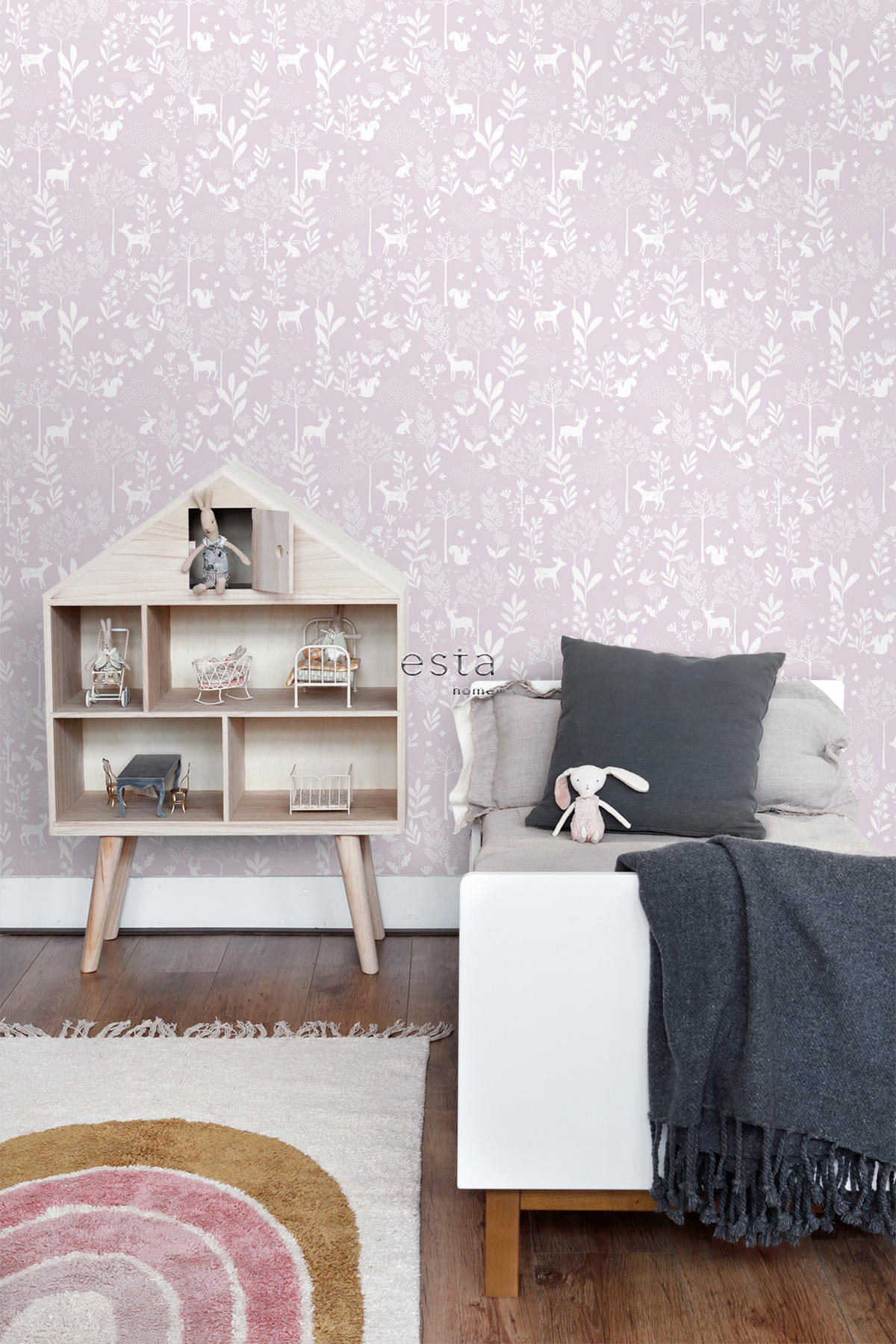 TAPETE Wald mit Waldtieren 50 x 900 cm - Lila, Papier (50/0.1cm) - ESTAhome