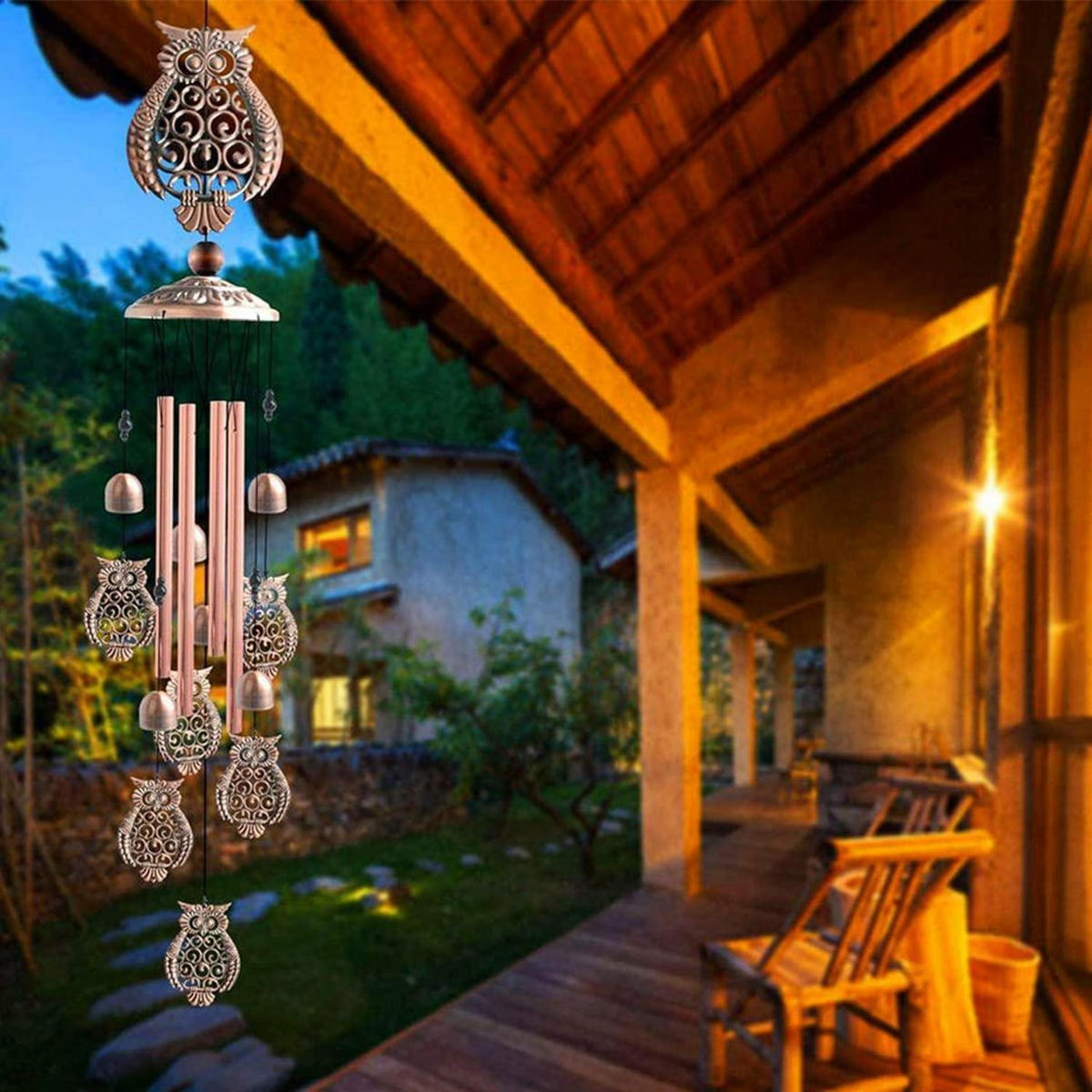 WINDSPIEL Eule Metall 90 cm - Bronzefarben, Metall (81.2/15/15cm)