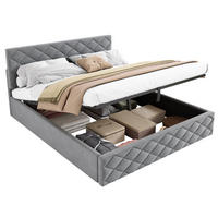 POLSTERBETT 140/200 cm mit Hydraulik, Lattenrost und Bettkasten aus Samt, Grau - Grau, Textil (140/200cm) - Redom