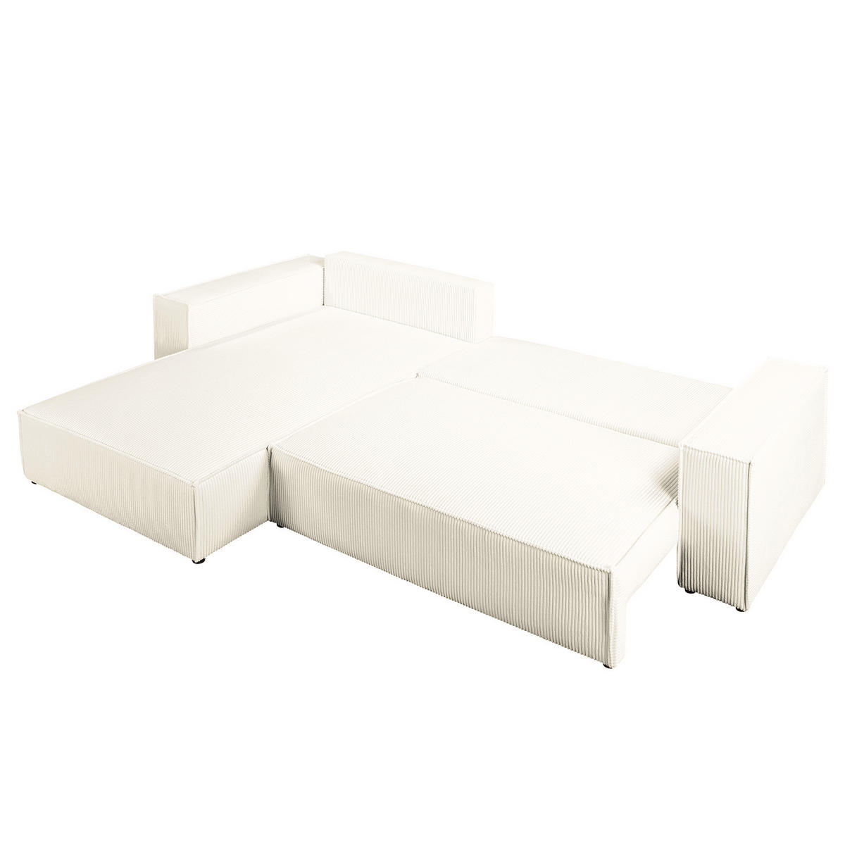 ECKSOFA mit Schlaffunktion - 290 cm - Creme/Schwarz, Kunststoff/Textil (290/185cm) - home24