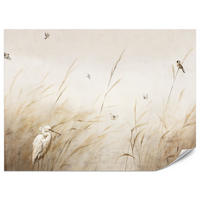 FOTOTAPETE für Schlafzimmer Vögel Storch Hohe Gräser Aquarell 150x105 - Beige/Gelb, Papier (150/105cm) - Muralo