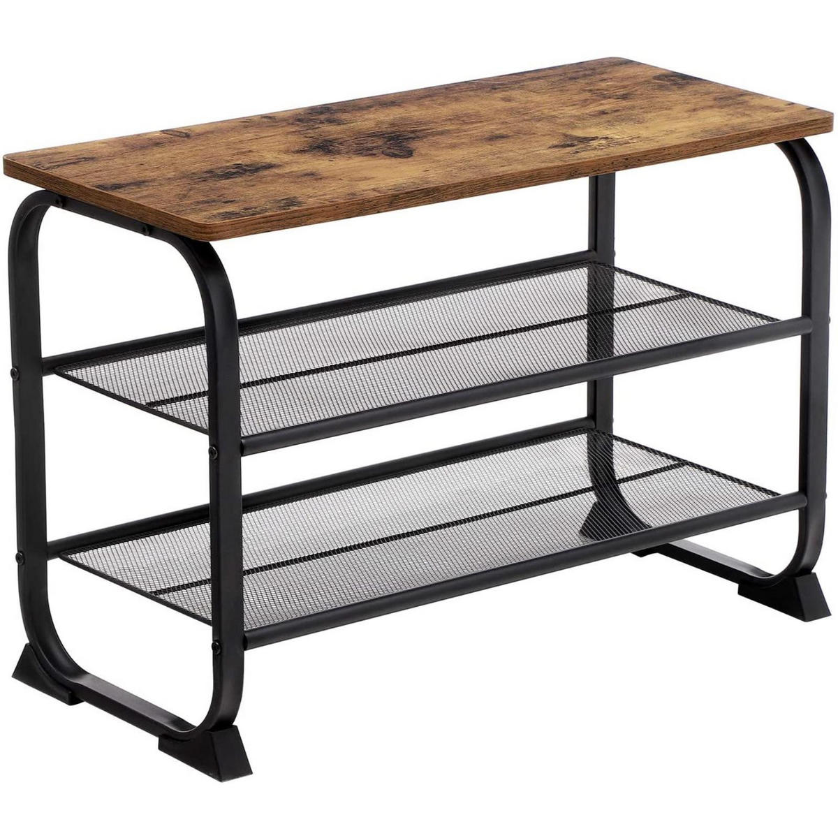 SCHUHBANK Metall Holzoptik Dunkelbraun Schwarz 3 Ebenen 66×30×45 cm - Dunkelbraun/Schwarz, Holzwerkstoff/Metall (30/45/66cm) - Begryf