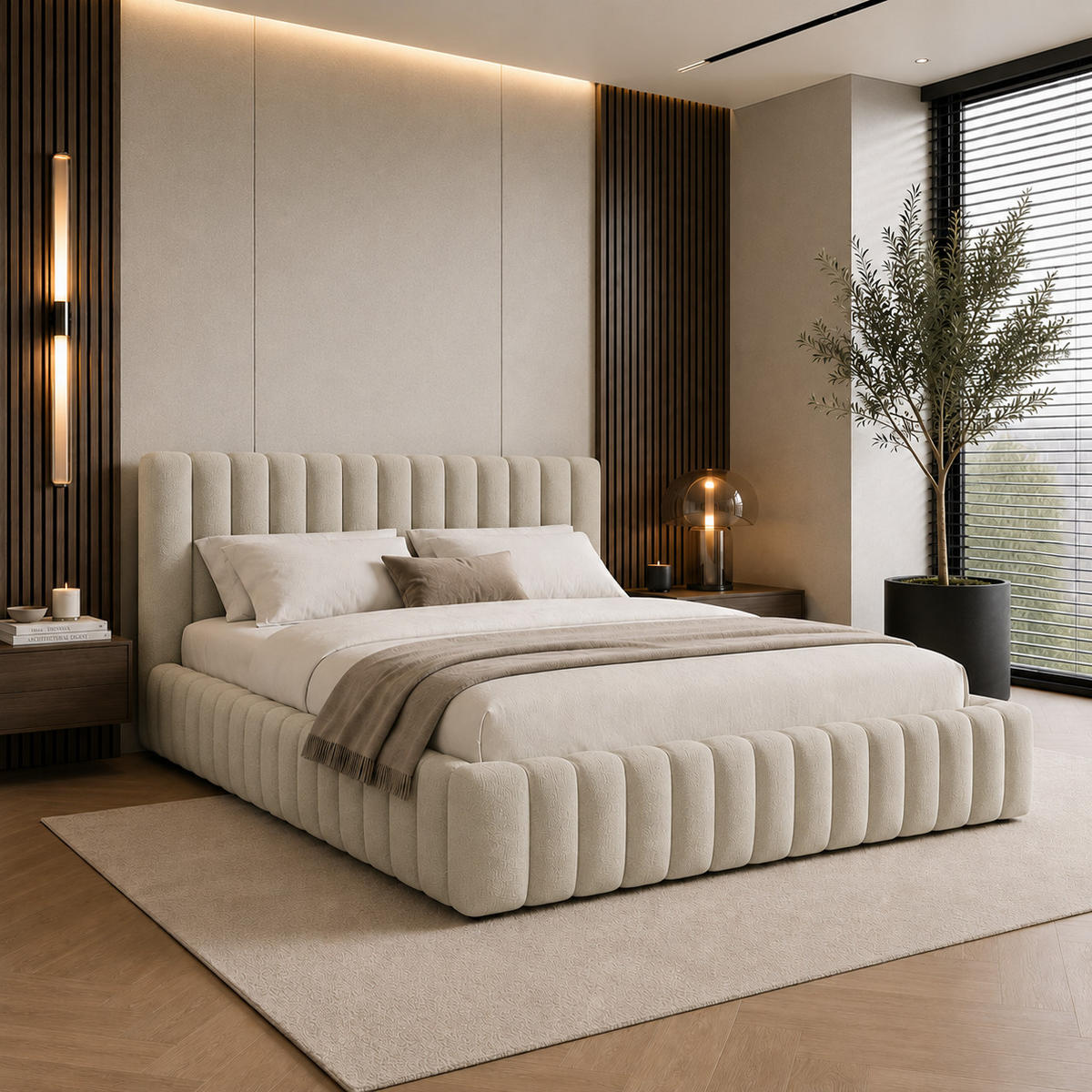 POLSTERBETT BLIVIO 180x200 cm,mit Bettkasten,Lattenrost,Doppelbett,Boxspringbett-Optik-Beige - Beige, Holz (180/200cm) - Furnistar