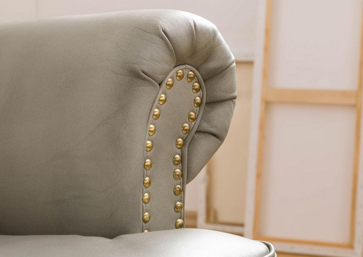 SESSEL Echtleder 84x84x94 grau CHESTERFIELD #205 - Grau, Leder (84/94/84cm) - Massivmoebel24