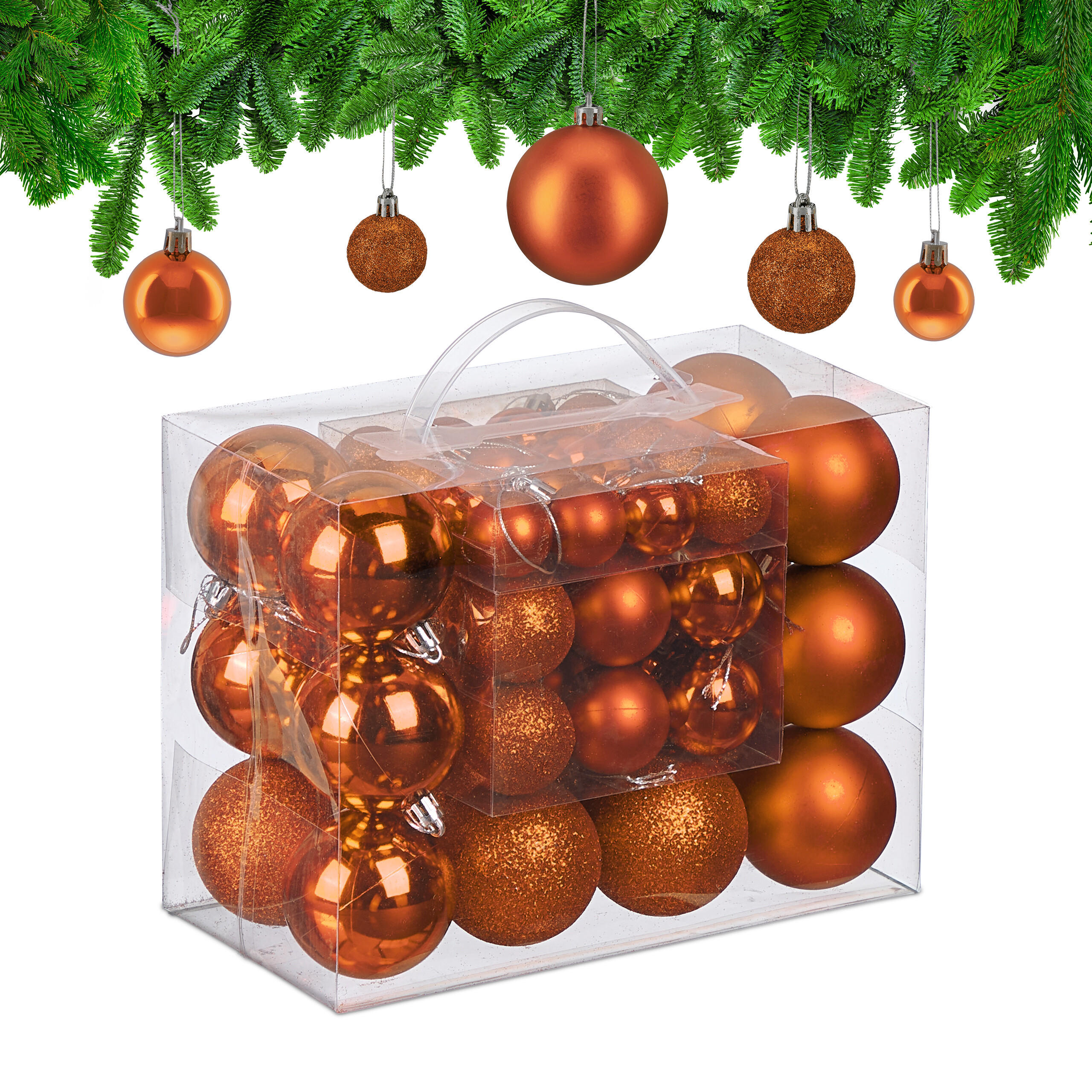 50XWEIHNACHTSKUGELN - Orange, Kunststoff (6/7/6cm) - Relaxdays