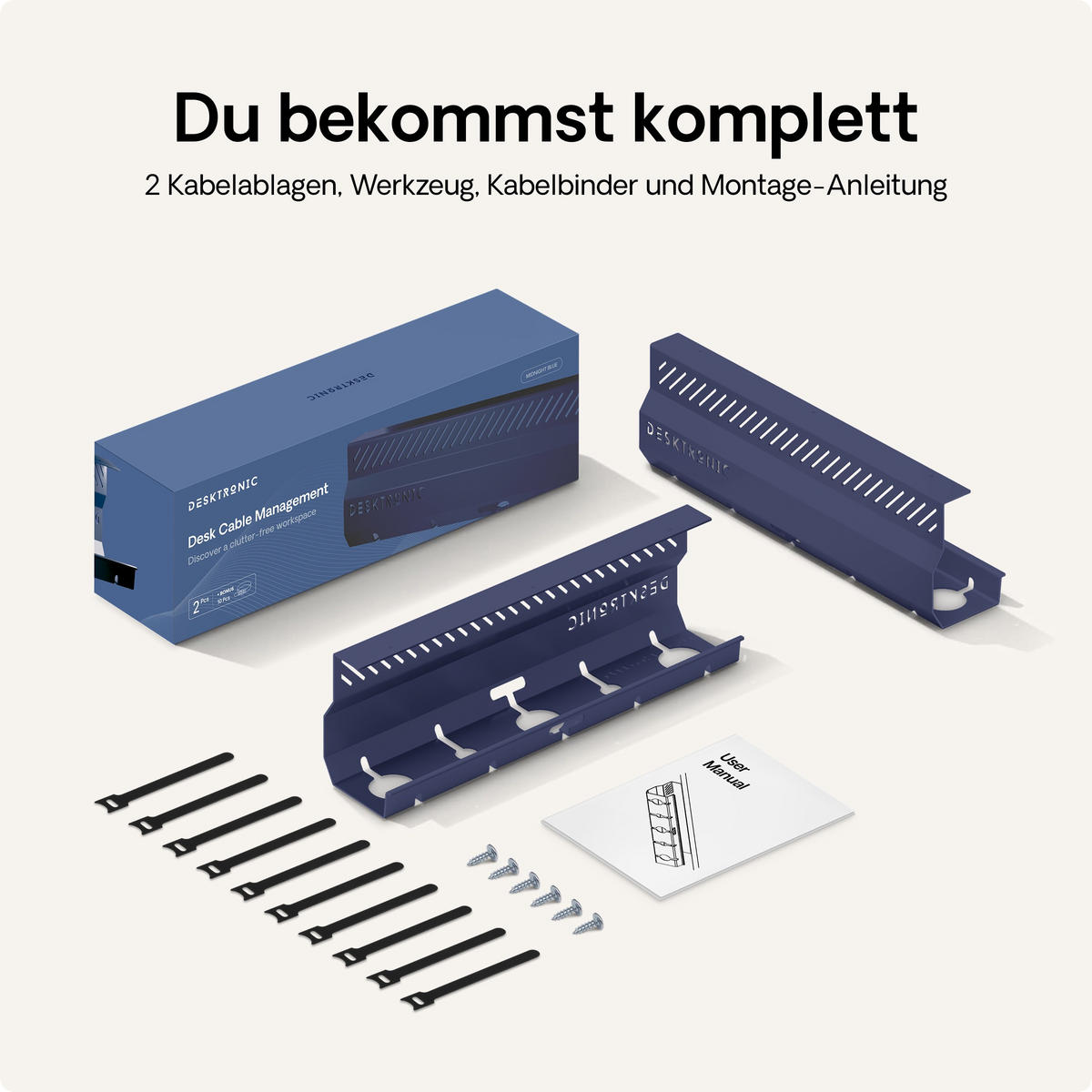 KABELKANAL Schreibtisch Blau, 2x43cm, Hochwertiger Stahl - Blau, Metall (43/12/10cm) - Desktronic