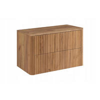 WASCHBECKENUNTERSCHRANK LINEA hängend geriffelt Eiche dunkelbraun mit Waschtischplatte 80/48/44 cm - Braun, Holzwerkstoff (80/48.4/43.7cm) - Rodan