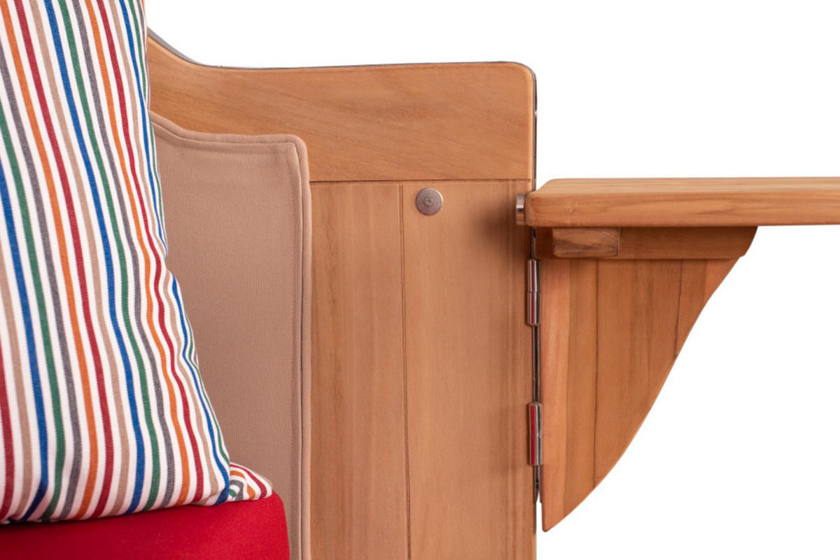 STRANDKORB Düne Grande Bullauge Teak PE Grey Dessin 585 - Rot/Braun, Metall (142/170/95cm) - Mr. Deko