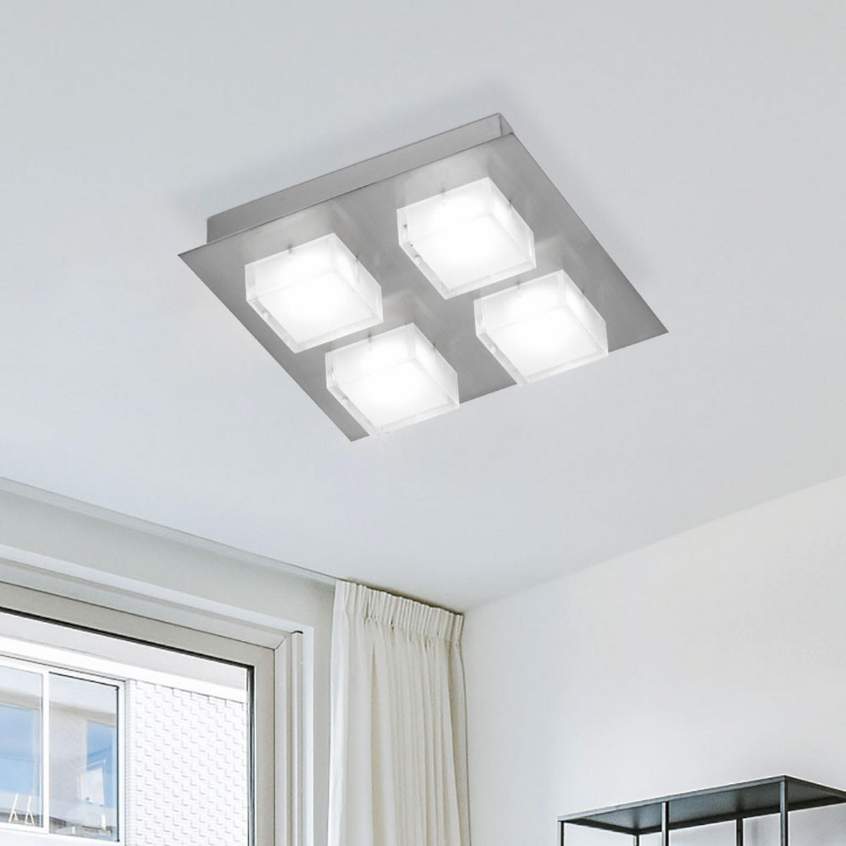 LED DECKENLEUCHTE Glas Weiß Nickel-matt - Weiß, Glas (26/26/6.5cm) - Wofi