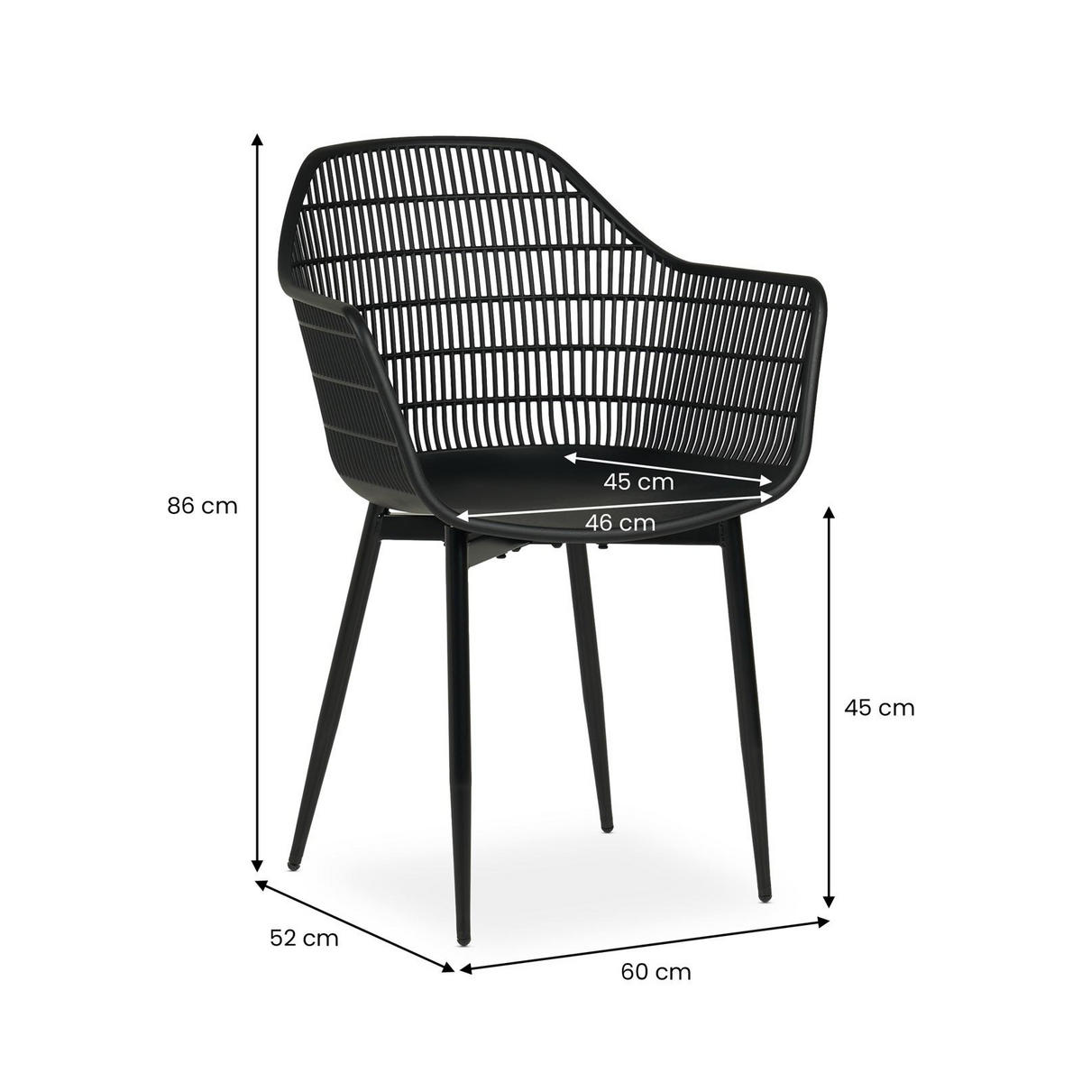 GARTENSTÜHLE MARGHERITA 4er-Set schwarz - Schwarz, Textil (60/86/52cm) - IDIMEX