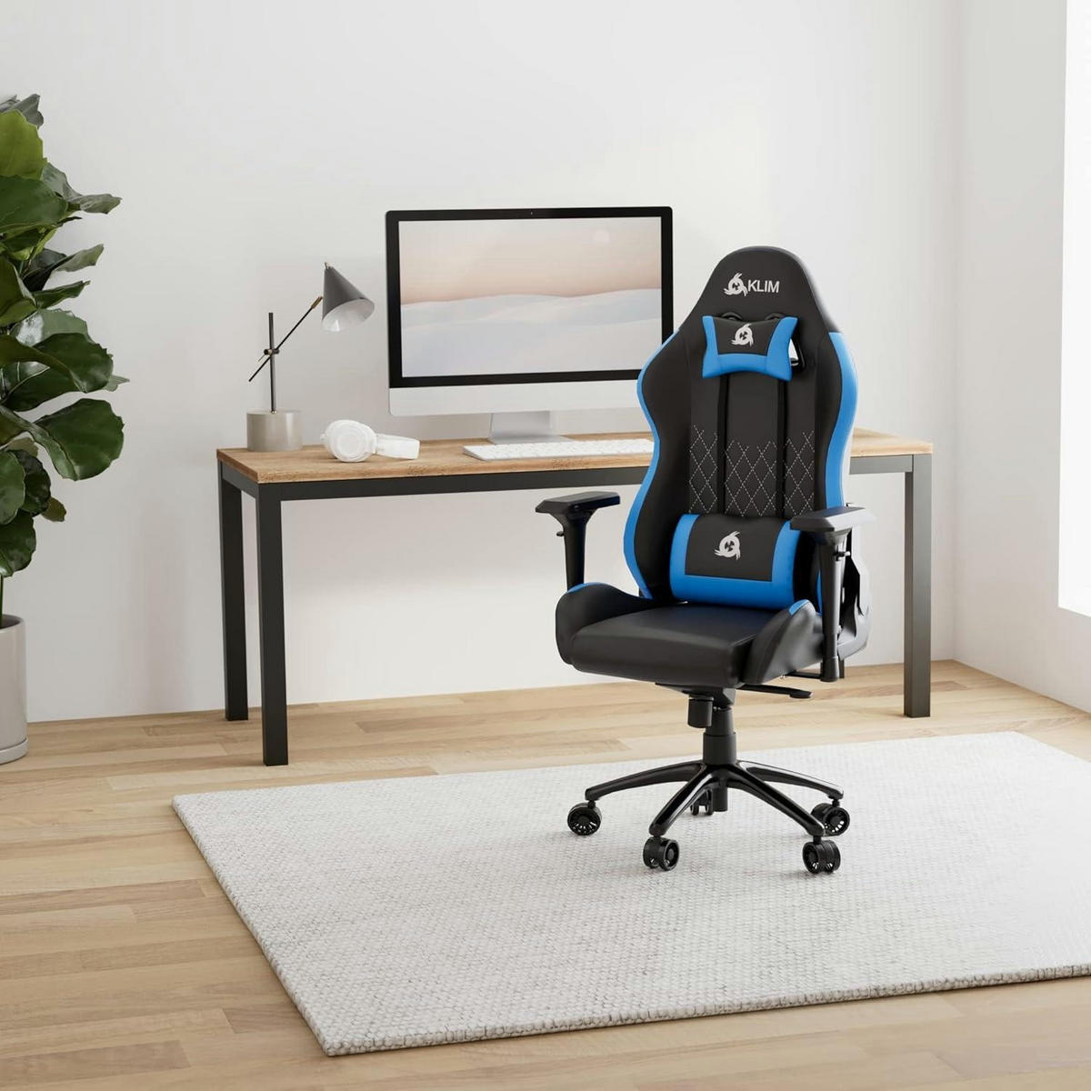 GAMING Stuhl mit 4D-Armlehnen und Kopf- & Lendenkissen Blau - Blau, Kunststoff (57/57/140cm)
