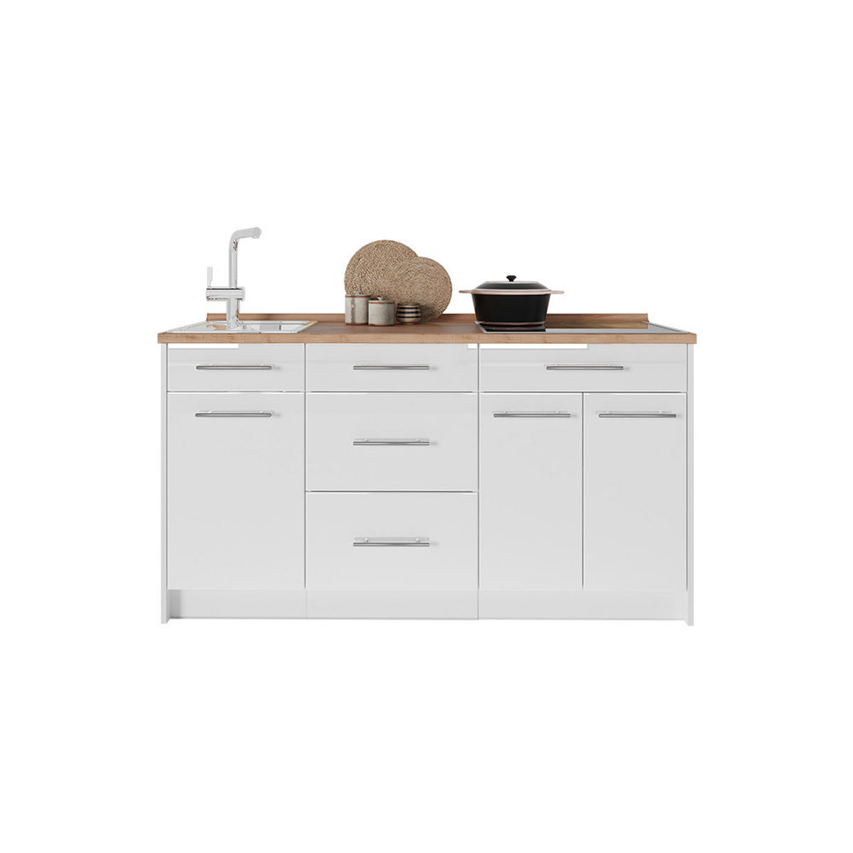 KUCHYNSKÝ BLOK Fame-Line, Biely vysoký lesk/biely, 150 cm, AP Oak - biela/biela s vysokým leskom, kompozitné drevo (150/82/60cm) - Vicco