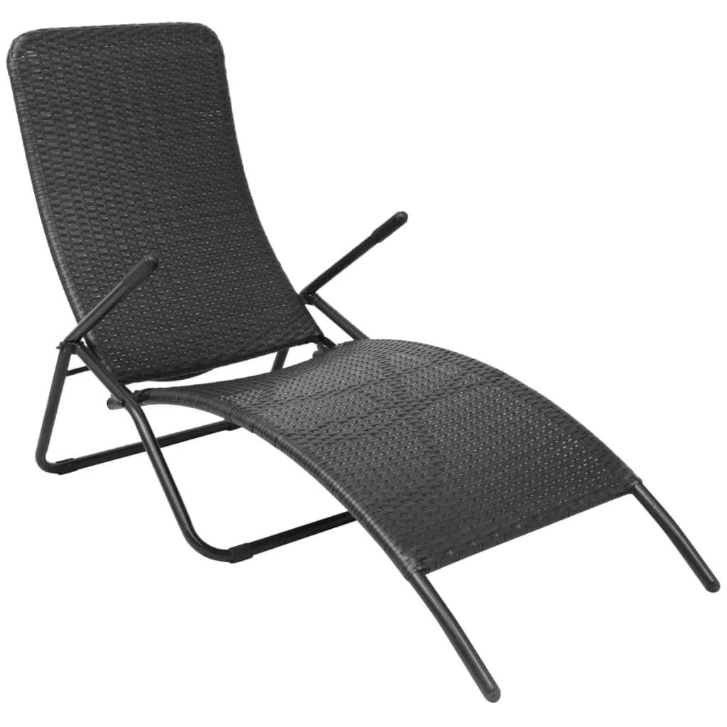 SONNENLIEGE Klappbar Poly Rattan Schwarz - Schwarz, Kunststoff (61/95/147cm) - furnicato