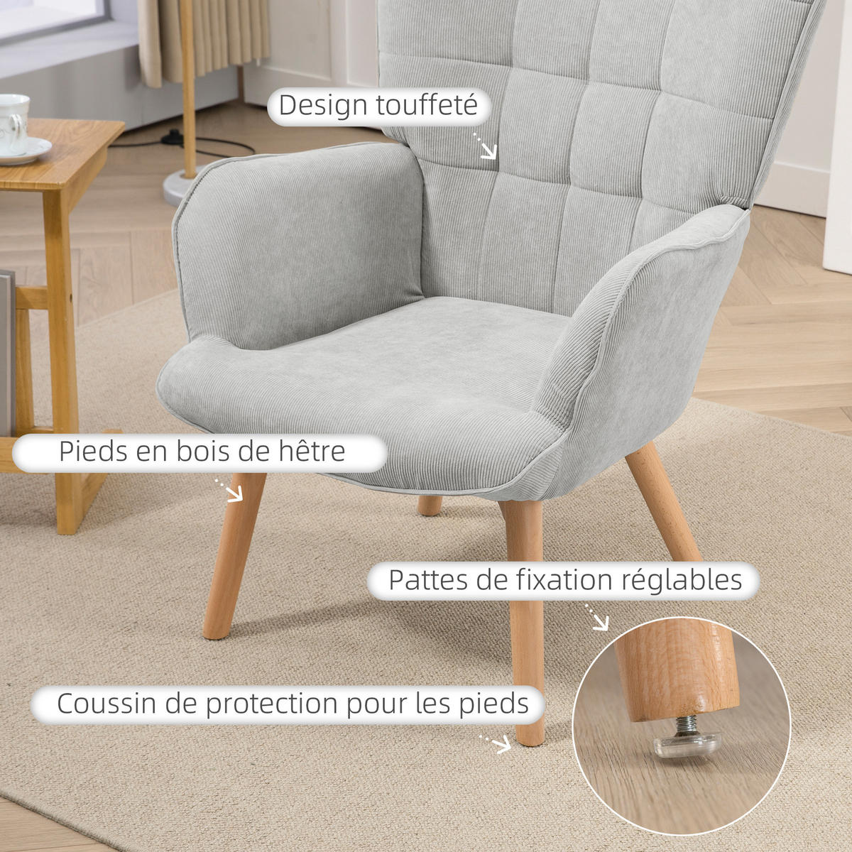 SESSEL mit Fusstütze DE-17397 Grau - Grau, Holz (80/101/72cm) - ComfortXL