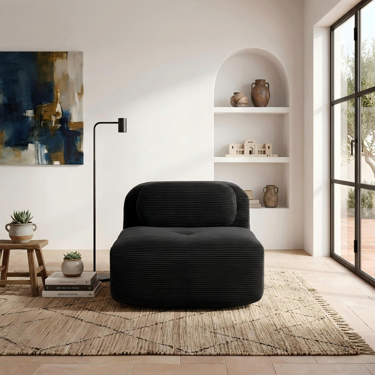 SOFAMODUL in cordstoff schwarz ohne armlehnen & modular - Schwarz, Textil (103/75/90cm) - Urban Meuble