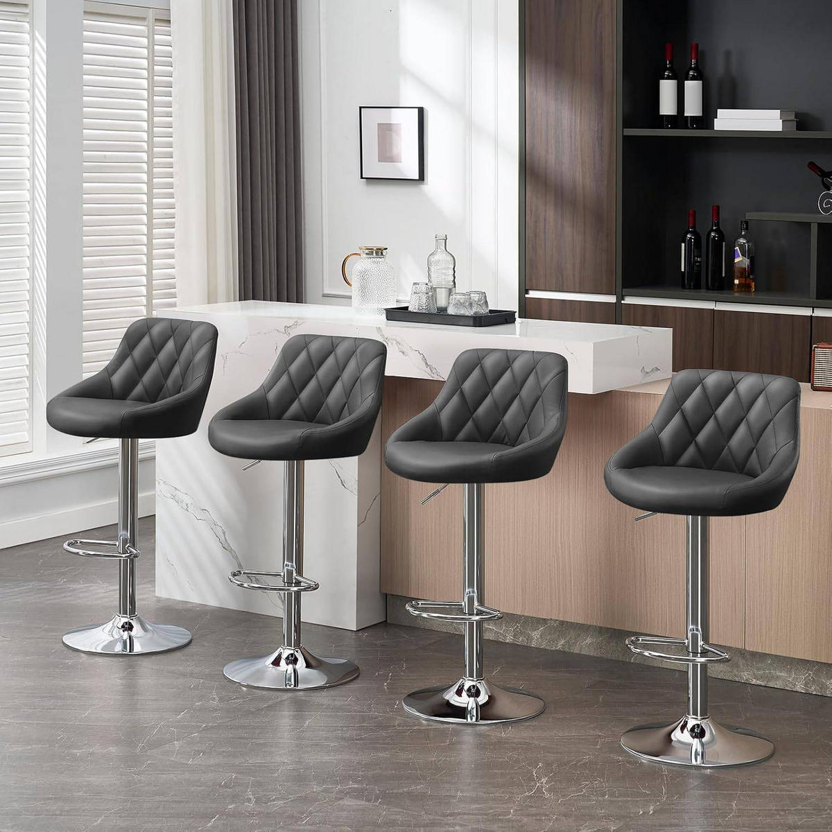 BARHOCKER 2er Set, Kunstleder,Höhenverstellbar, 360° Drehbar - Grau, Metall (47/104/39cm) - Woltu