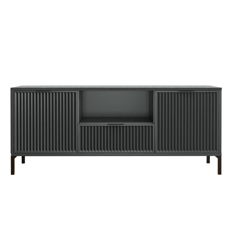 TV skrinka s 1 zásuvkou a 2 dvierkami, béžová - čierna/zelená, kov/kompozitné drevo (135/56.1/40.6cm) - Idohome