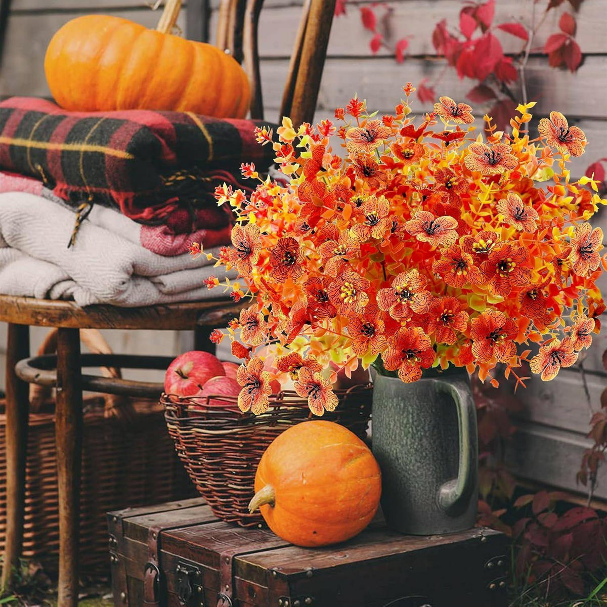 KÜNSTLICHE Blumen 8-teiliges Set Herbstdeko Orange - Orange, Kunststoff (36cm)