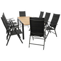 GARTENESSGRUPPE Canterbury - GARTEN-GARNITUR mit Ausziehtisch 150 bis 200 cm - 9-teilig - Aluminium - Akazie - Kunstgewebe schwarz - Schwarz, Metall - TPFGarden