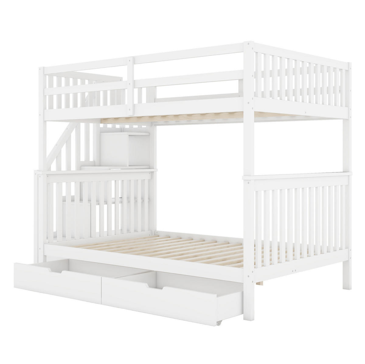 ETAGENBETT 140/200 cm Weiß mit Treppenregal und 2 Schubladen - Weiß, Holz (140/200cm) - MIVRAY