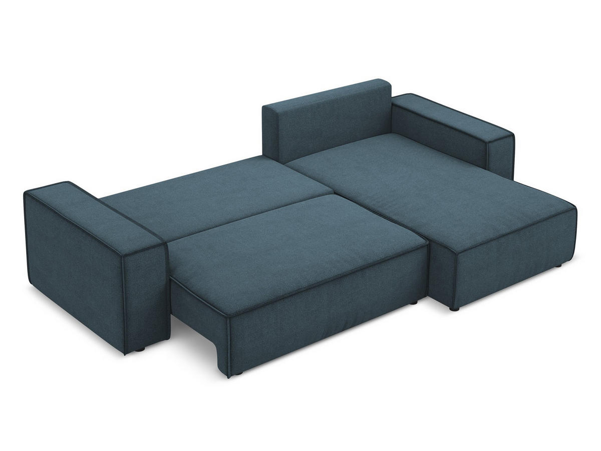 ECKSOFA mit Schlaffunktion Strukturstoff Stoff Blau - Blau/Blaugrau, Kunststoff/Textil (290/185cm) - Makamii