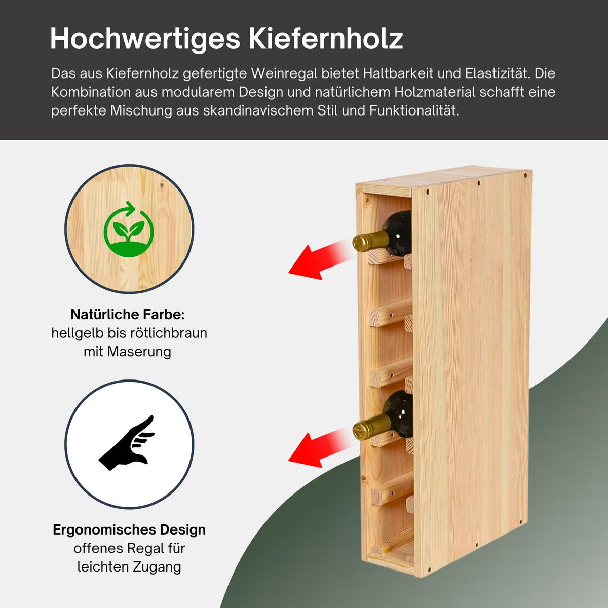 WEINREGAL MODULARES ELSASS 60x12x30cm Schmal Modul für 6 Flaschen - Kieferfarben, Holz (12/60/30cm) - PROREGAL
