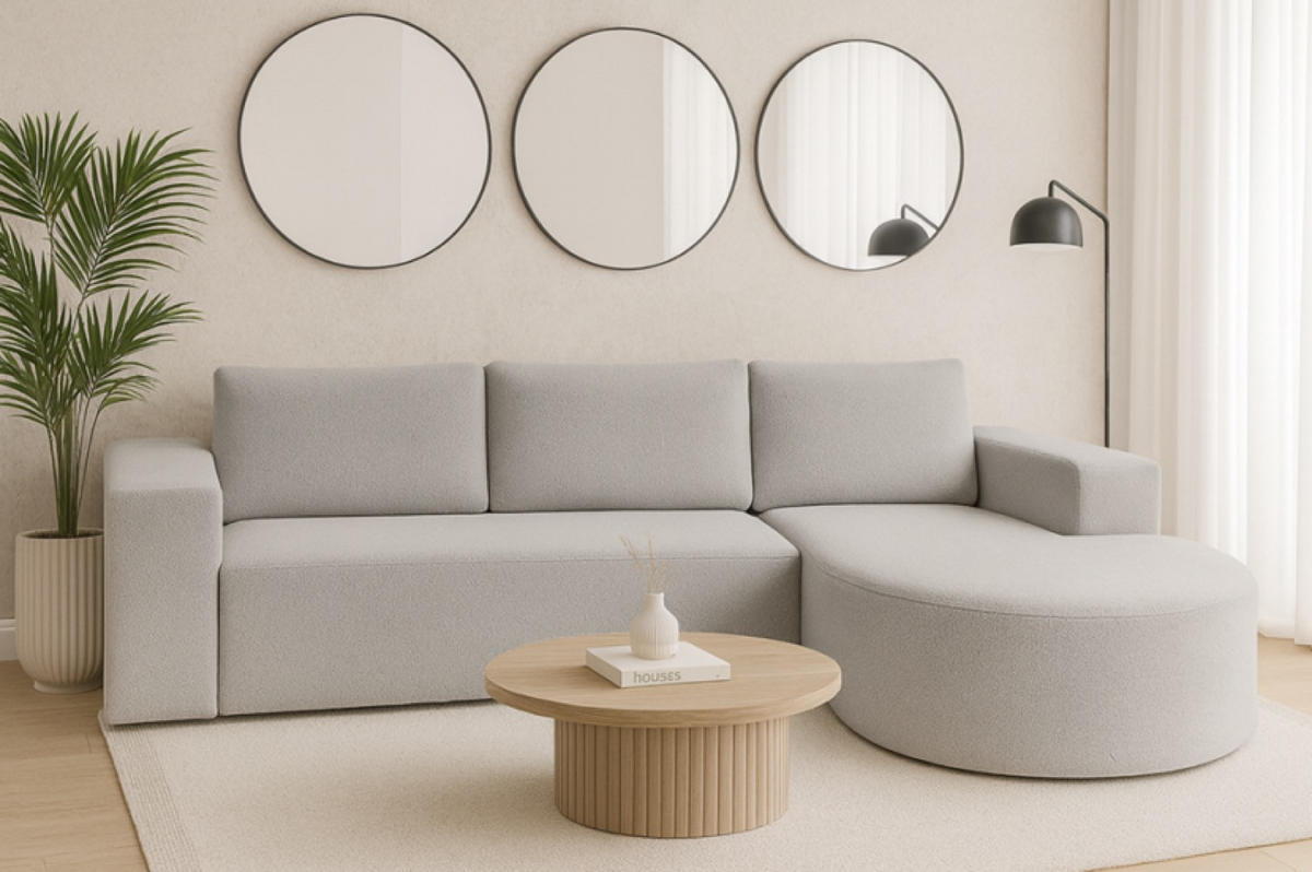 ECKSOFA Grau Vello Mit Schlaffunktion Rechts Stoff Bouclé - Grau, Textil (165/270cm) - Sepro Meble