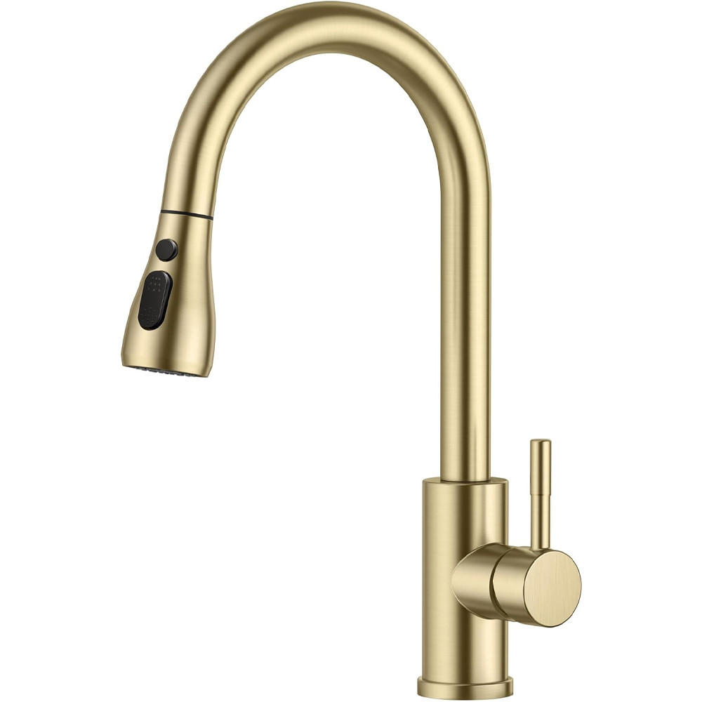 KÜCHENARMATUR Gebürstetes Gold Edelstahl Ausziehbrause - Goldfarben, Metall (42/5/28cm) - TVTIUO